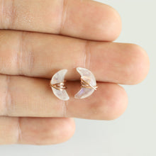 Load image into Gallery viewer, Moonstone Studs Earrings, Rainbow Moonstone Earrings Blue Flash Moonstone Crescent Earrings June Birthstone Moonstone Crescent Post Earrings