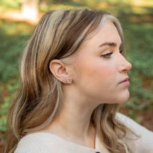 Load image into Gallery viewer, Moonstone Studs Earrings, Rainbow Moonstone Earrings Blue Flash Moonstone Crescent Earrings June Birthstone Moonstone Crescent Post Earrings