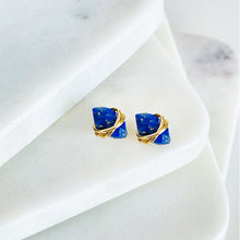 Load image into Gallery viewer, Lapis Lazuli Studs Earrings • Genuine Lapis Lazuli Post Earrings • Gold Lapis Earrings • Best Friend Gift • Minimalist Jewelry