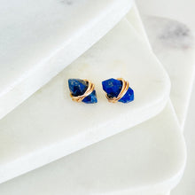 Load image into Gallery viewer, Lapis Lazuli Studs Earrings • Genuine Lapis Lazuli Post Earrings • Gold Lapis Earrings • Best Friend Gift • Minimalist Jewelry