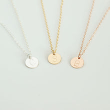 Load image into Gallery viewer, Tiny Personalized Gold Disc Necklace for Women Dainty Silver Initial Necklace Monogram Engraved Necklace Rose Gold Disc Necklace Moms Gift