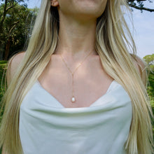 Load image into Gallery viewer, Pearl Drop Necklace, Minimalist Pearls Lariat Necklace, Bridesmaid Gift for Her, Wedding Gift Jewelry, Simple Layering Y Necklace