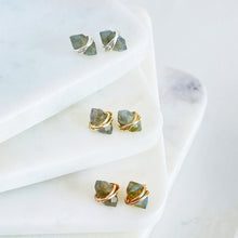 Load image into Gallery viewer, Labradorite Stud Earrings • Raw Labradorite Studs • Raw Gemstone Earrings Boho Minimalist Geometric Natural Stone • Minimalist Jewelry